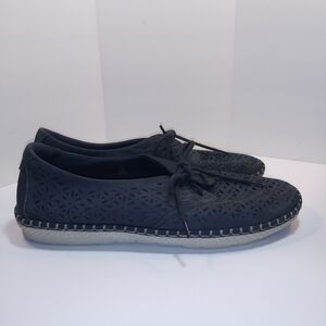 Earth Pax Shoes Women's 10B Blue White Nubuck Leather Comfort Lace Up Sneakers